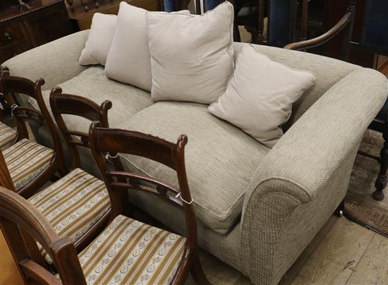 An Edwardian style upholstered settee W.215cm